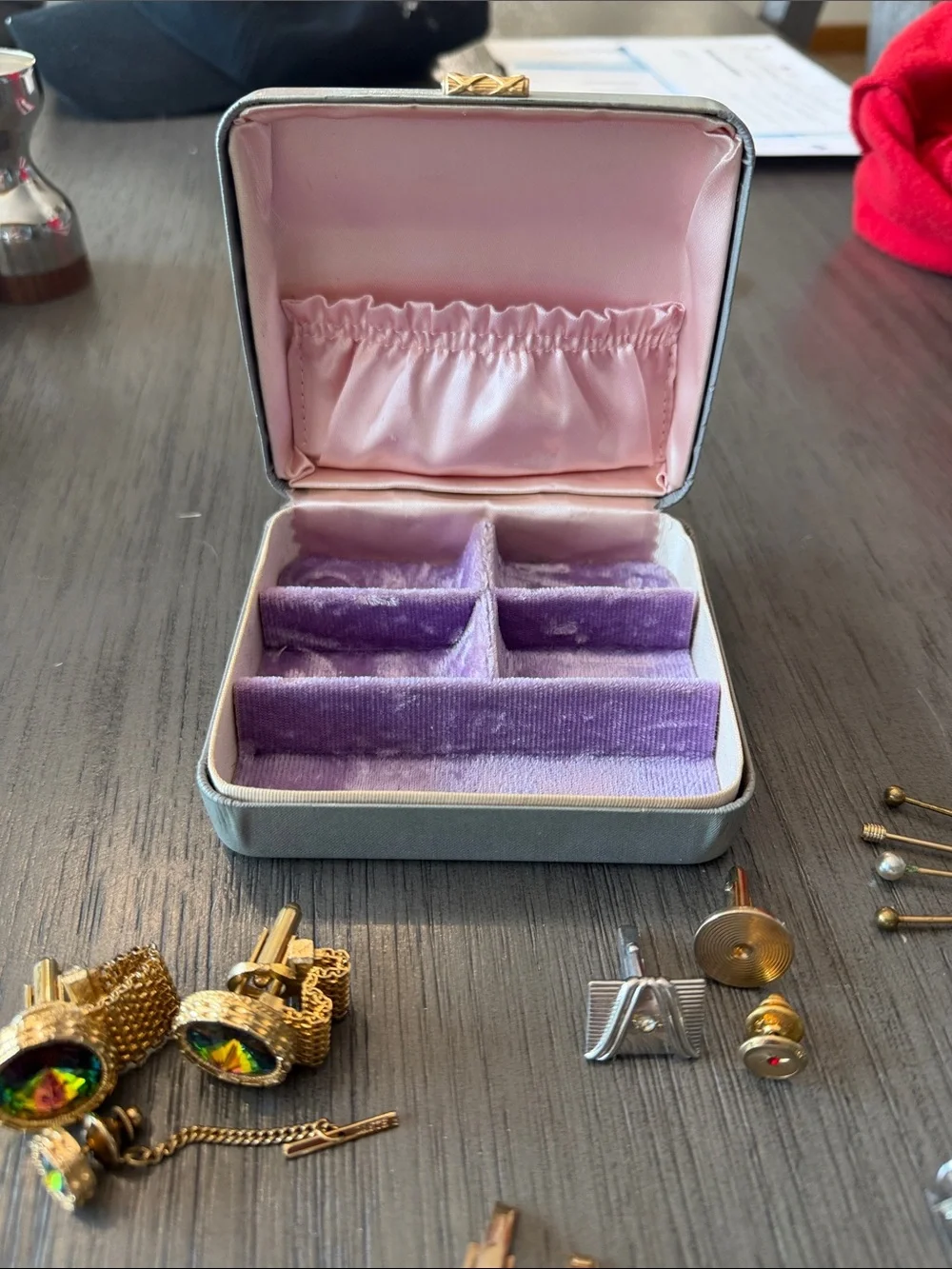 Vintage Cufflink & Tie Clip Set with Storage Box